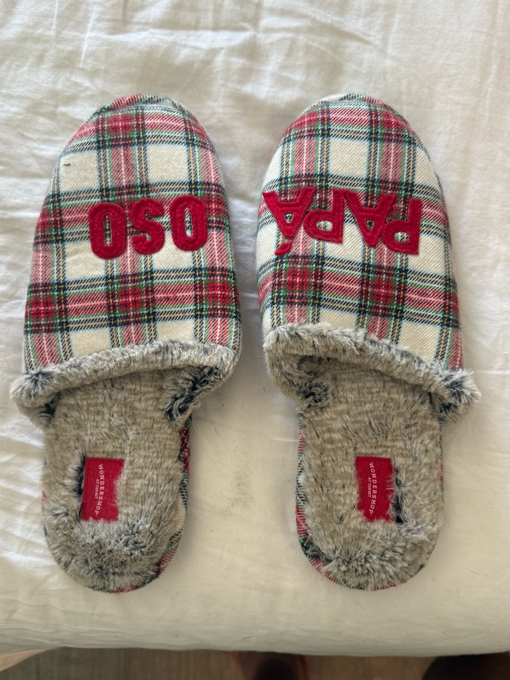 Wondershop Red Plaid Faux Fur Lined Slip-On Slippers